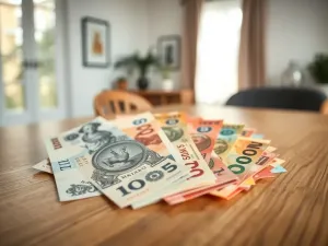 Kolorowe banknoty z różnych krajów rozłożone wachlarzem na stole, symbol kolekcjonowania i pięknego wzornictwa pieniędzy.